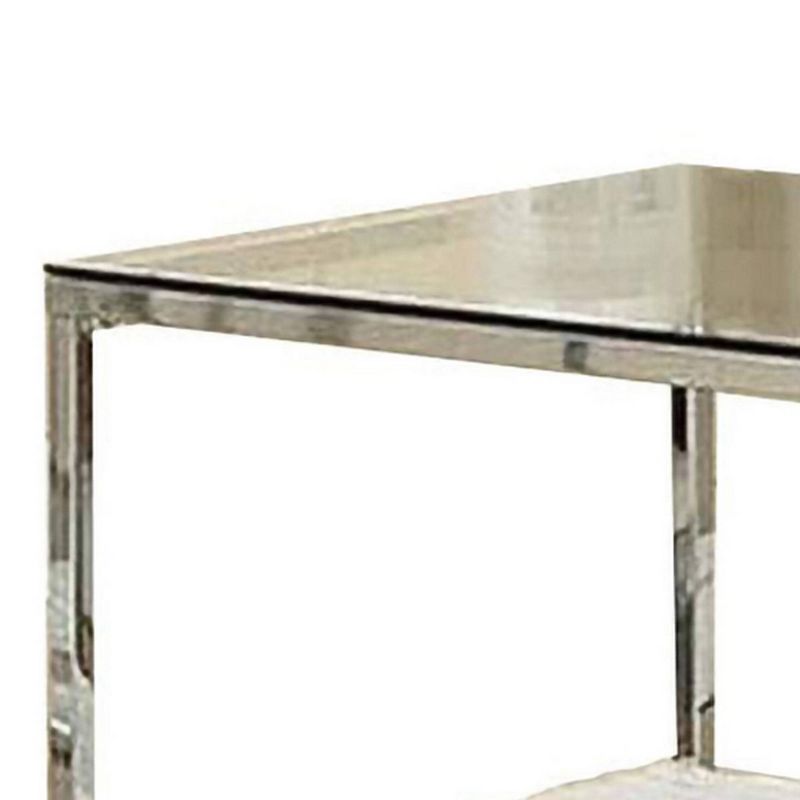 22" End Table with Glass Top and Groove Display Shelf Chrome - Benzara