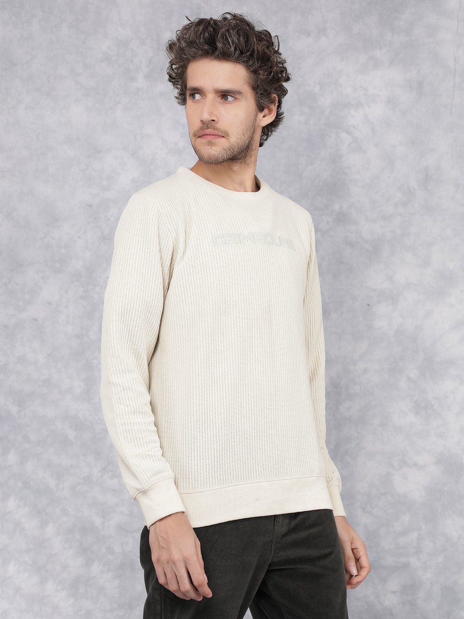 Crimsoune Club Off White Slim Fit Logo Printed Sweater