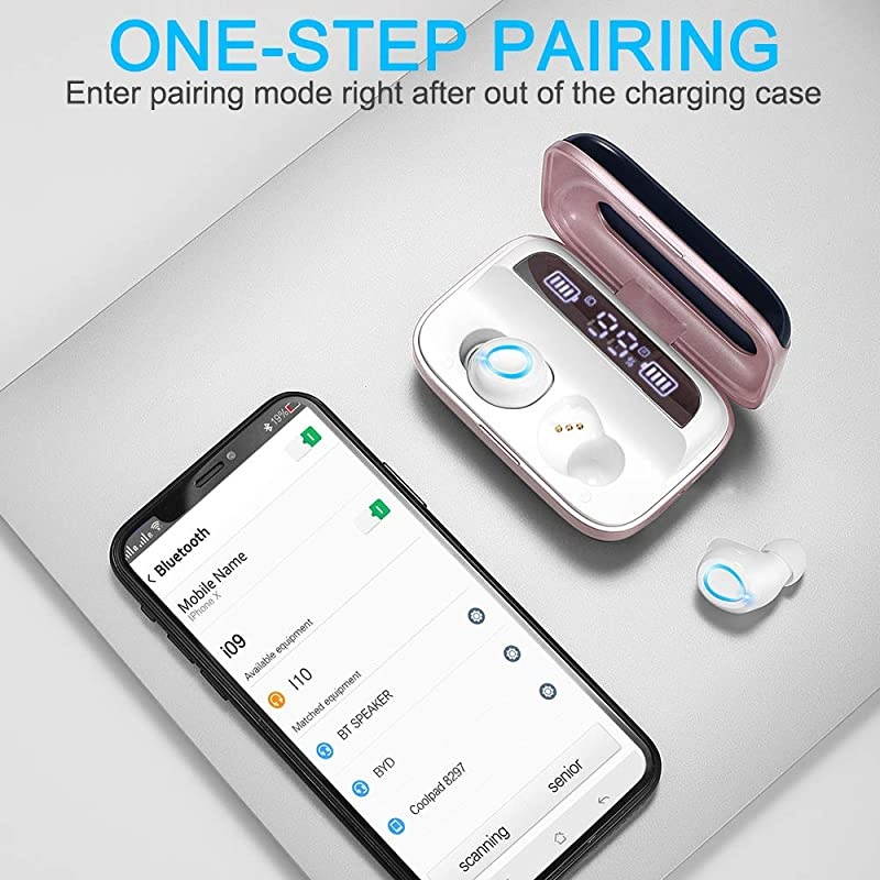 Earbuds, Bluetooth 5.0 Earbuds 126H Playtime, Bluetooth Headphones TWS Stereo Noise Cancelling Earphones in Ear with Mic, USB-C Charging, IP7 Waterproof Headset for Sports Rose Gold