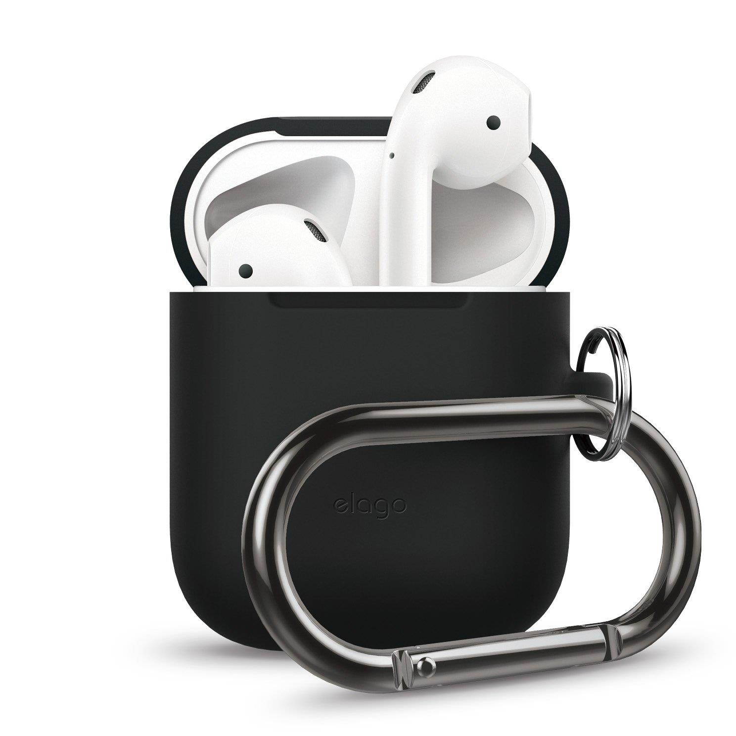 elago AirPods Hang Case [Black] - [Extra Protection] [Added Carabiner] - for AirPods Case