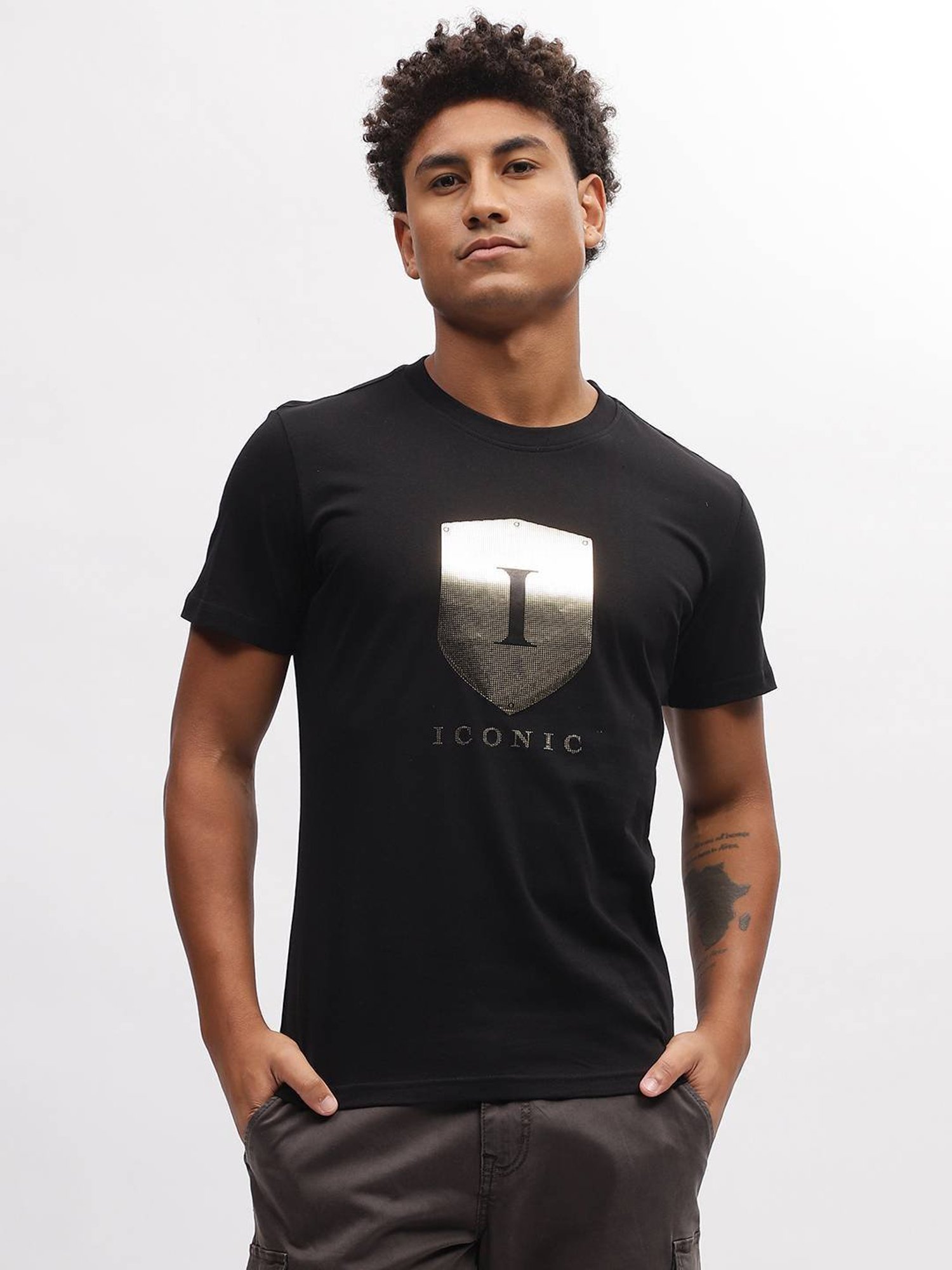Iconic Men Typography Regular Fit Cotton T-shirt