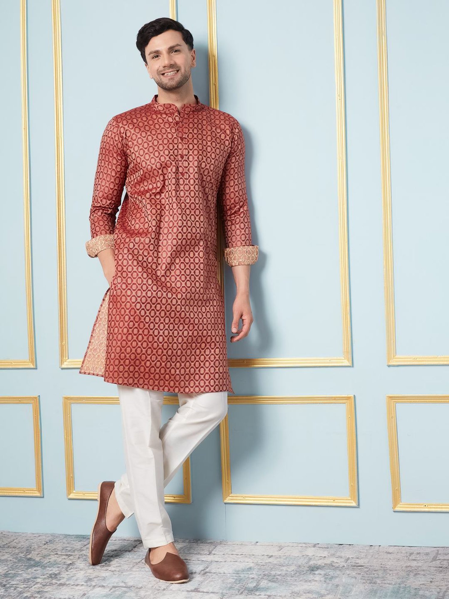 See Designs Maroon Regular Fit Self Pattern Kurta Bottom Set