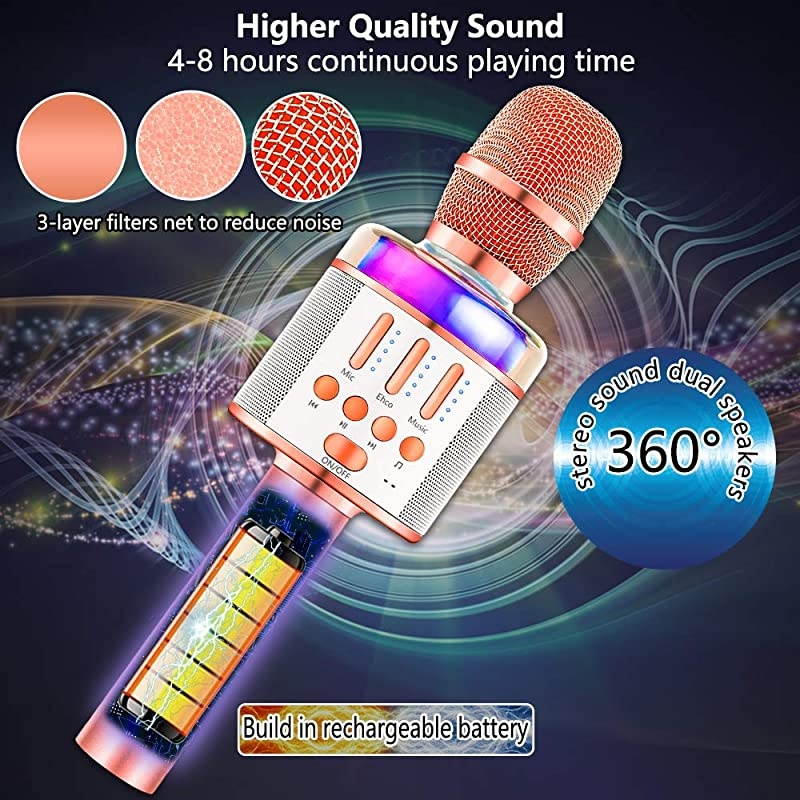 Microphone for Kids Adult Wireless Bluetooth Handheld Karaoke Mic with LED Lights Magic Singing and Recording Speaker Machine for PartyWeddingChristmas