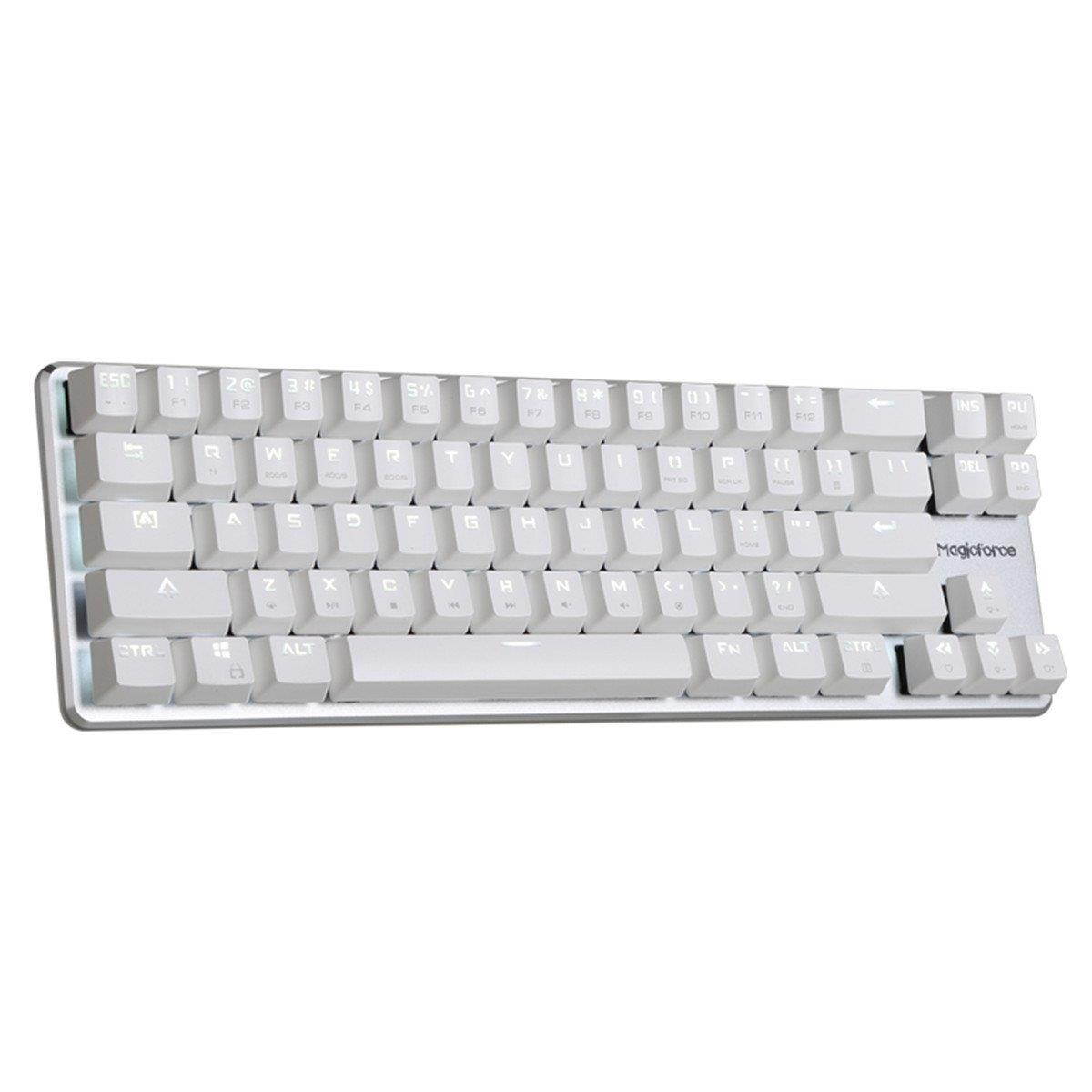 Qisan Happy Deals 20% Off Mechanical Keyboard Gaming Keyboard GATERON Red Switch Wired Backlit Mechanical Mini Design (60%) 68 Kyes Keyboard White Silver Magicforce