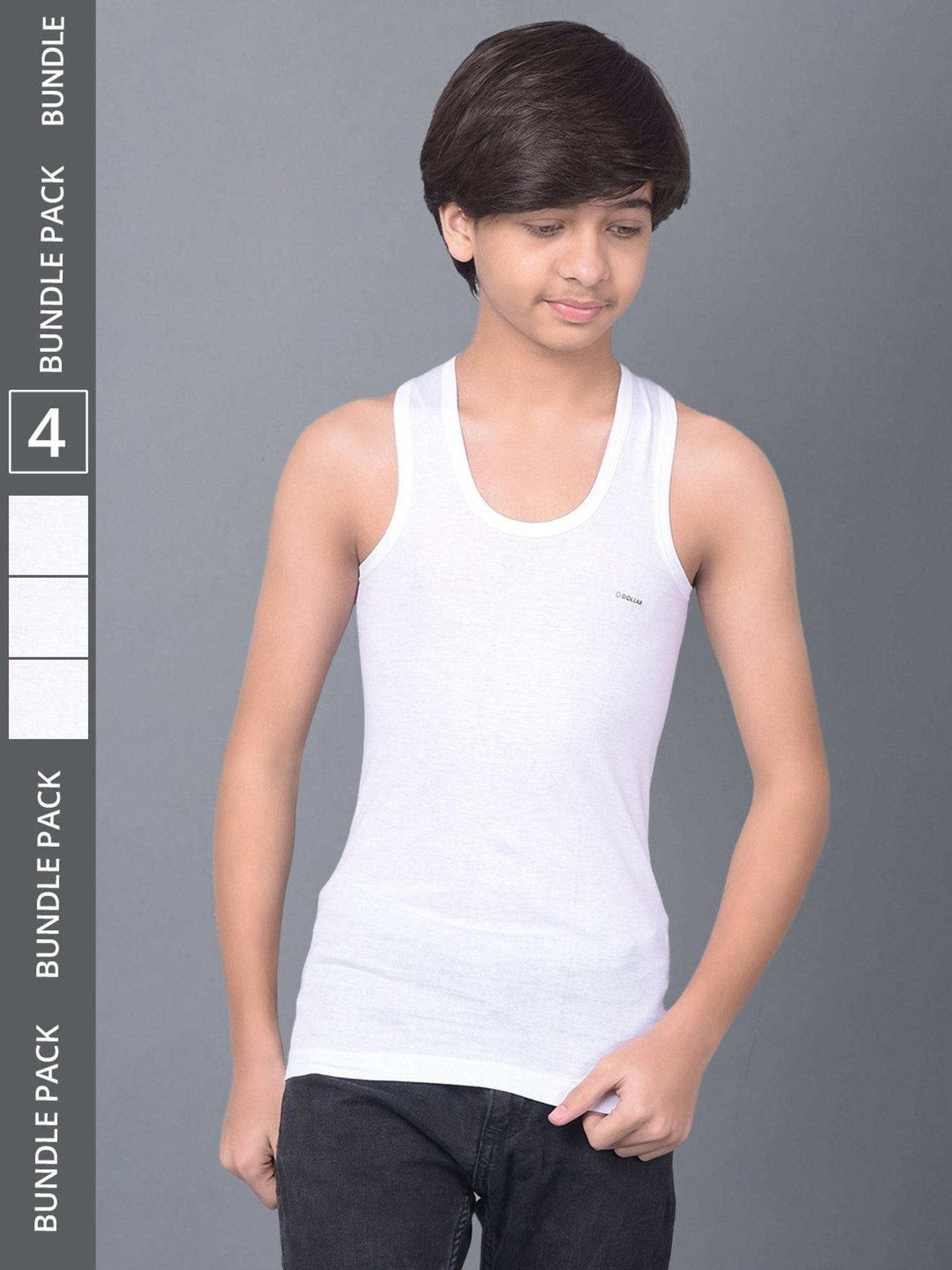 Dollar Bigboss Boys White Solid Vest (Pack Of 4)