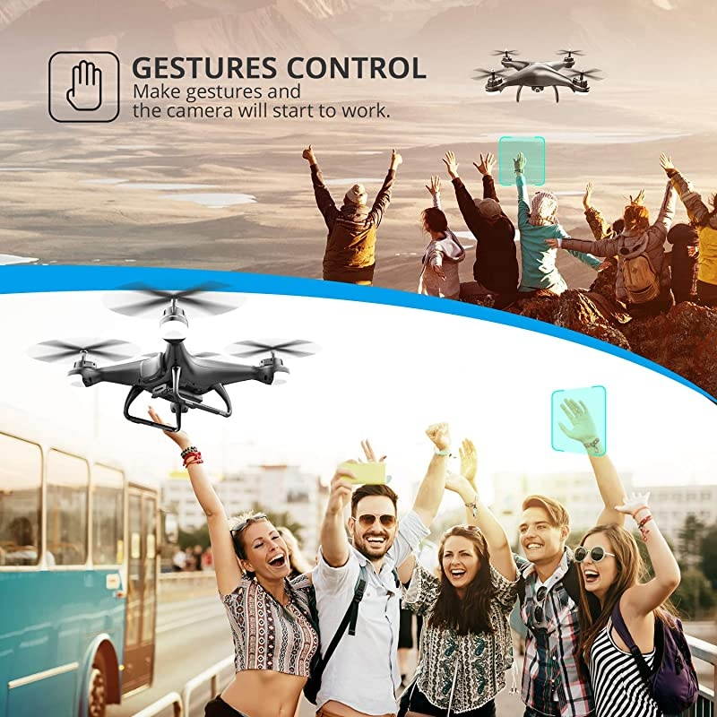 HS110D FPV RC Drone with 1080P HD Camera Live Video 120&deg;WideAngle WiFi Quadcopter with Gravity Sensor Voice Control Gesture Control Altitude Hold Headless Mode 3D Flip RTF 2 Batteries