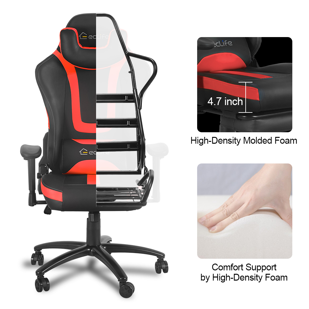 Eclife Ergonomic Video Game Chair PU Leather Computer Recliner Office Chair with Massage Lumbar Support and Removable Headrest Gaming Chair