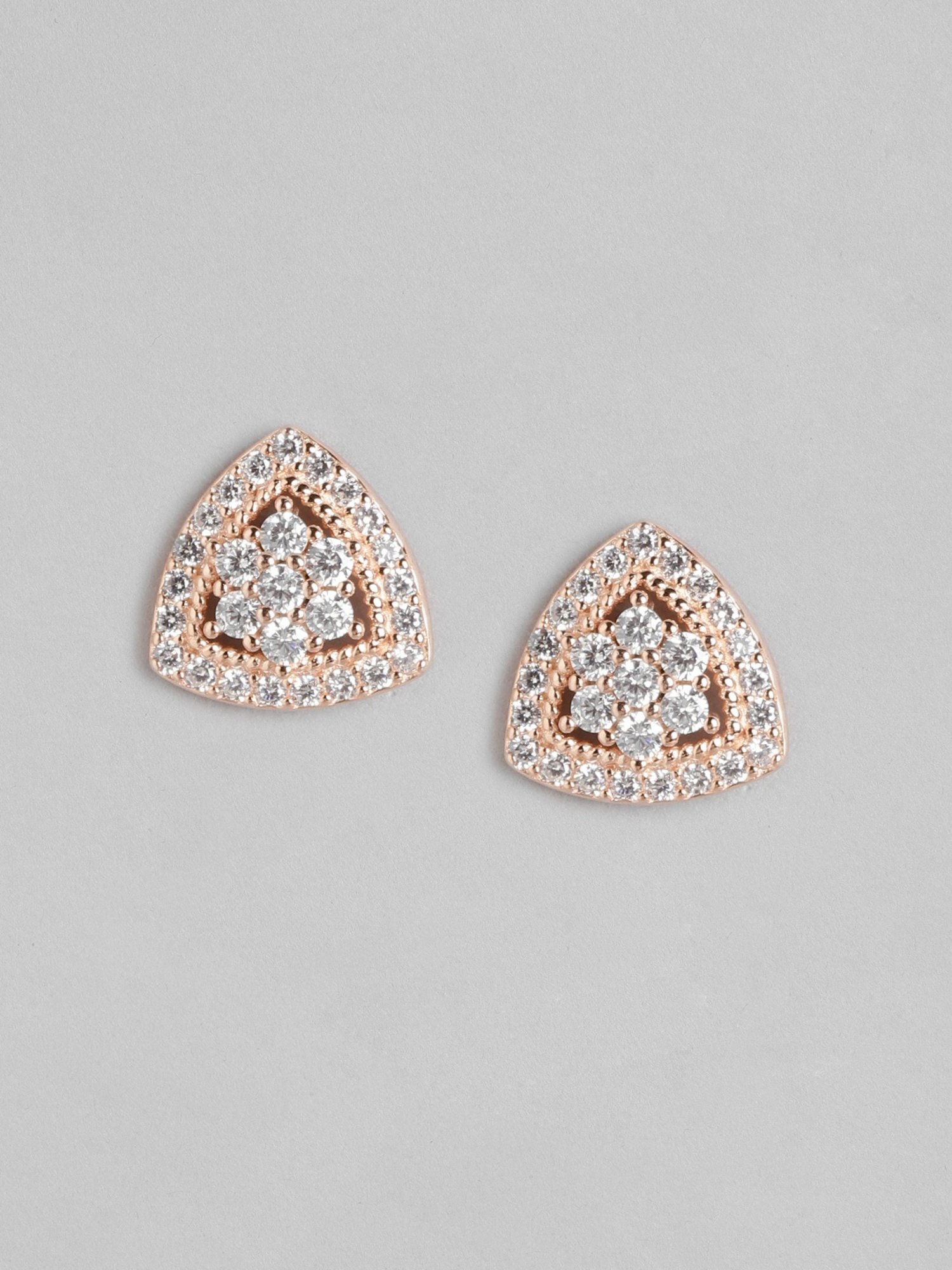 Zavya 92.5 Sterling Silver Triangle Floral Stud Earrings for Women