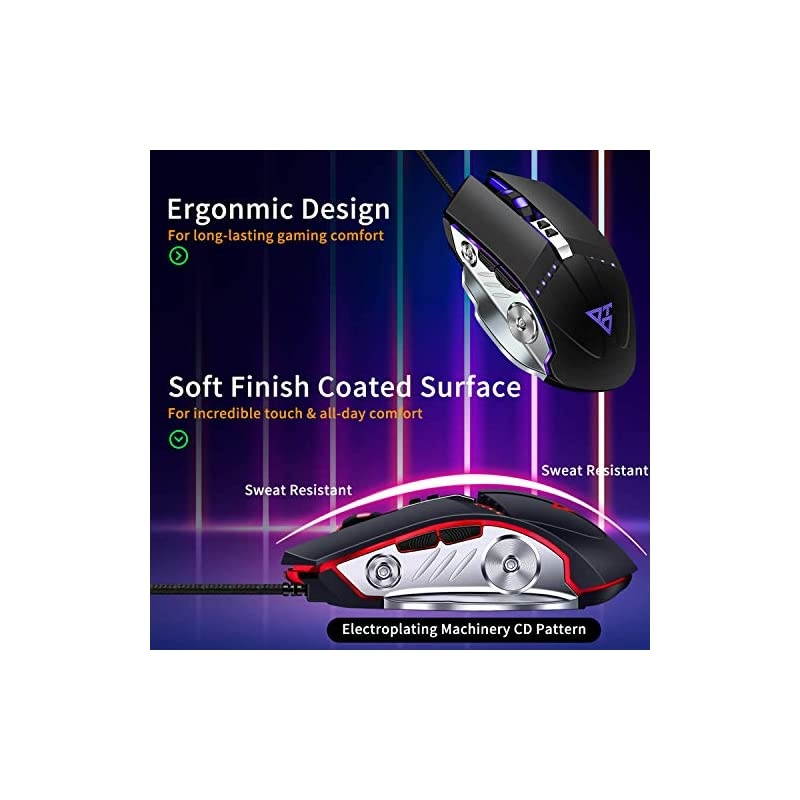 Gaming Mouse Wired Ergonomic Computer Mice with 7 Programmable Buttons 4 Circular Breathing LED Light 4 Adjustable DPI Up to 3200 for PC Mac Laptop and Gamer