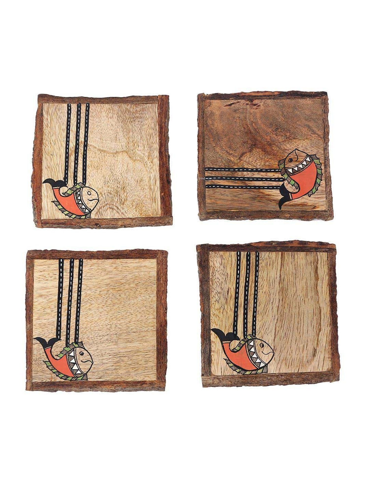 Aapno Rajasthan Brown Wood Square Coaster - Set of 4