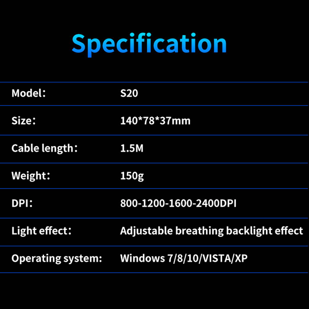 AULA S20 Wired Gaming Mouse 6 Macro Programming Buttons 2400 DPI USB Interface Backlit Ergonomic LED Optical Mice, Black