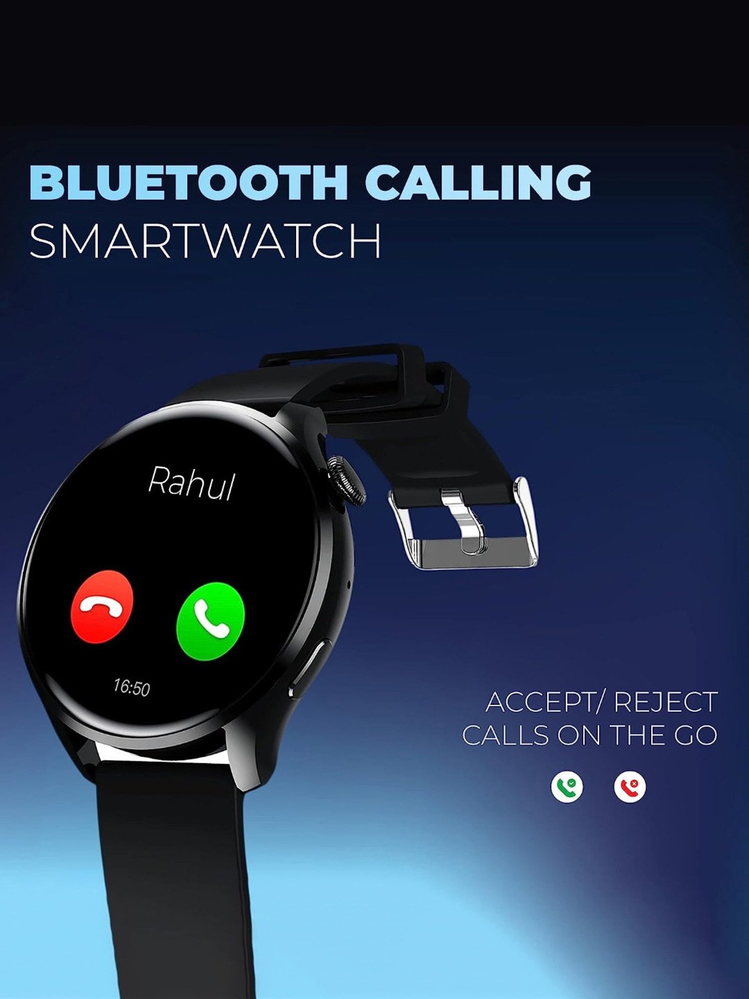 Hammer Pulse 4.0 1.28-inch round shape calling smart watch for men digital watches for women (Black)