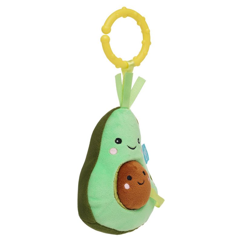 Manhattan Toy Mini-Apple Farm Avocado Baby Travel Toy with Rattle, Chime, Crinkle Fabric & Teether Clip-on Attachment
