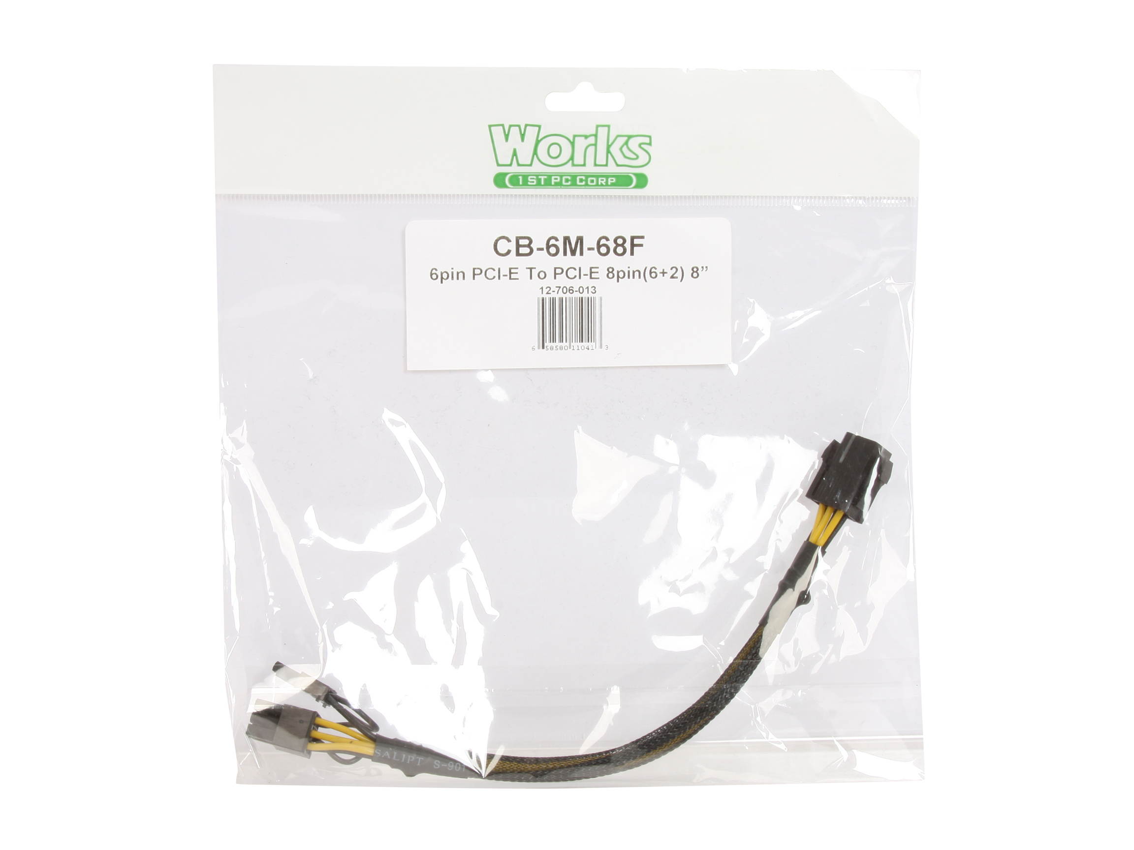 1ST PC CORP. CB-6M-68F 8 in. 6-pin PCI-E to PCI-E 6+2pin cable - 8" - Sleeved