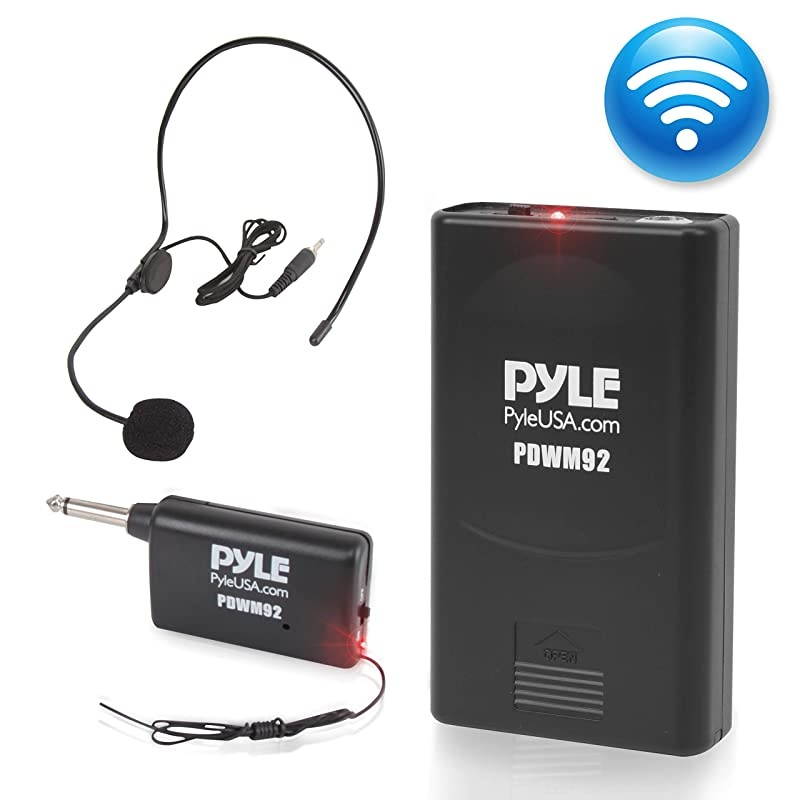 Portable VHF Wireless Microphone System - Professional Battery Operated Headset Lapel Lavalier Cordless Microphone Set W/Beltpack Transmitter, Adapter Receiver, for PA Karaoke DJ Party -  PDWM92