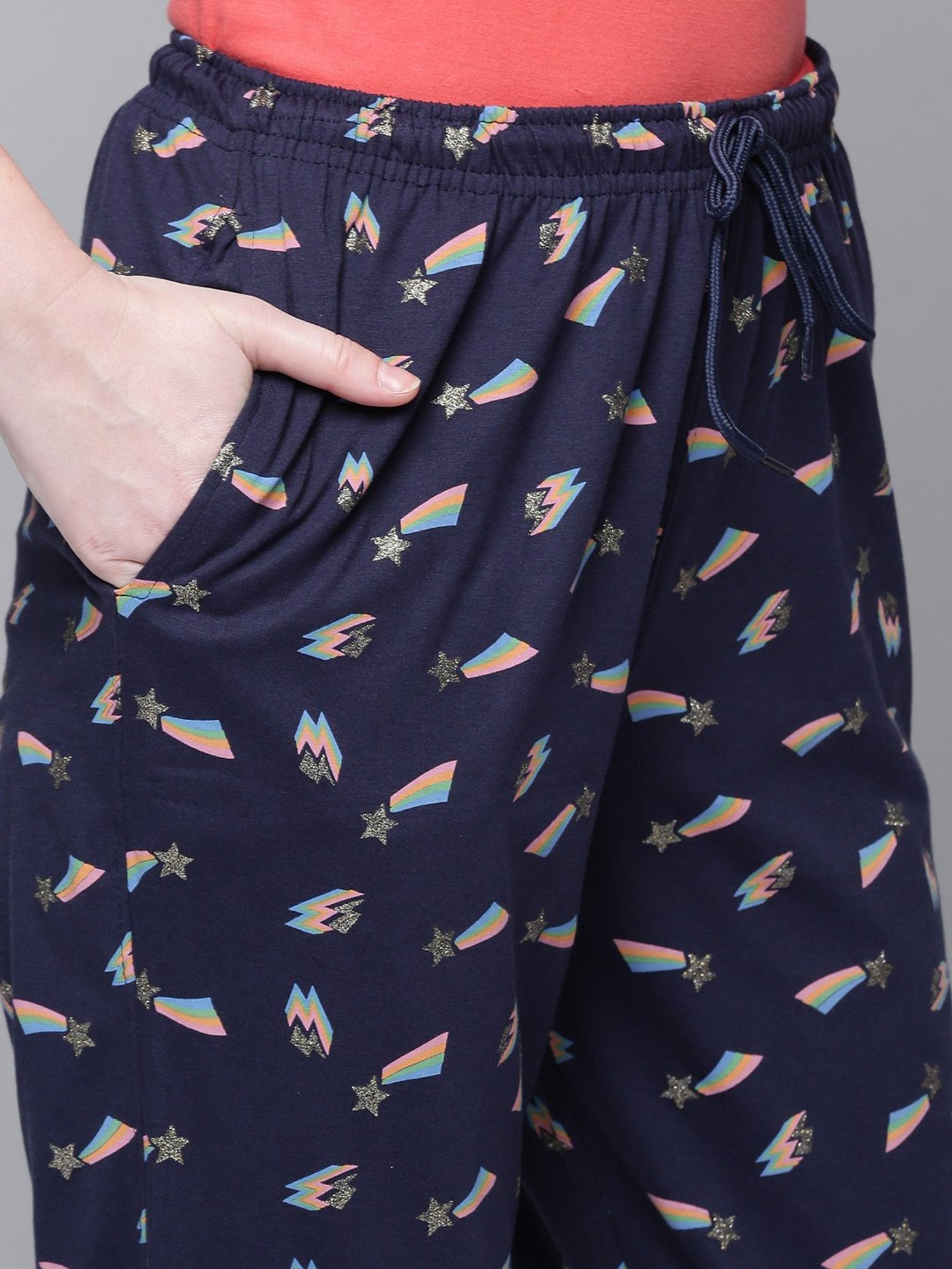 Kryptic Navy & Black Cotton Printed Mid Rise Capris (Pack Of 2)