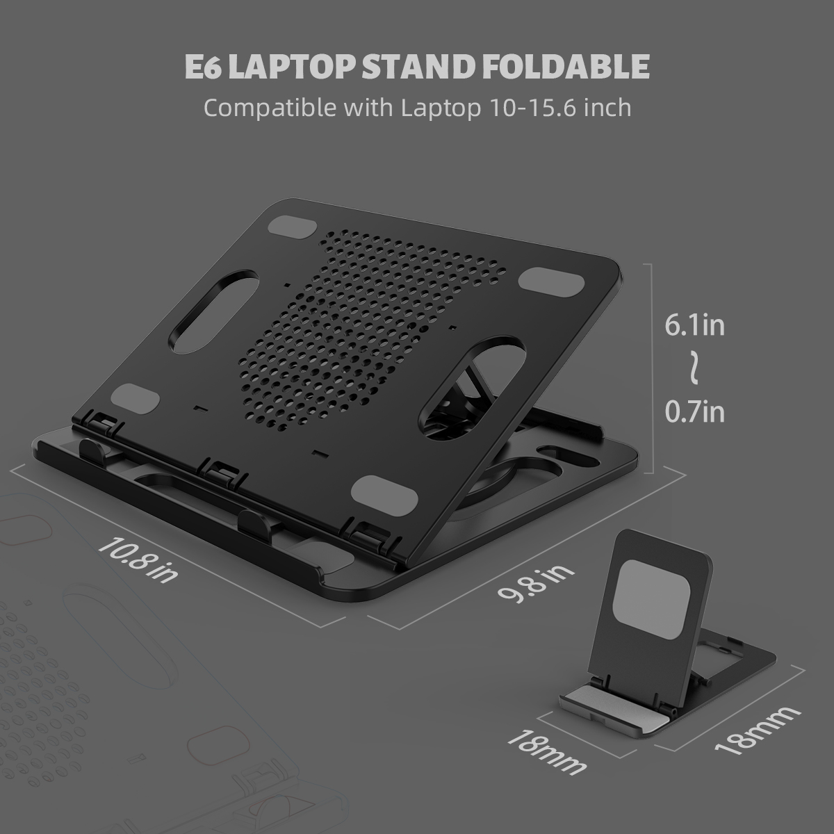 ICE COOREL Laptop Stand Height Adjustable, Laptop Riser Foldable, Laptop Holder for Desk, Notebook Stand for Lap, Portable Laptop Stand with Phone Holder, Compatible with Laptops up to 15.6 inch