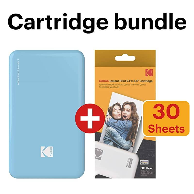 Mini 2 HD Wireless Portable Mobile Instant Photo Printer Compatible with iOS Android Devices Printer + 30 Pack Blue