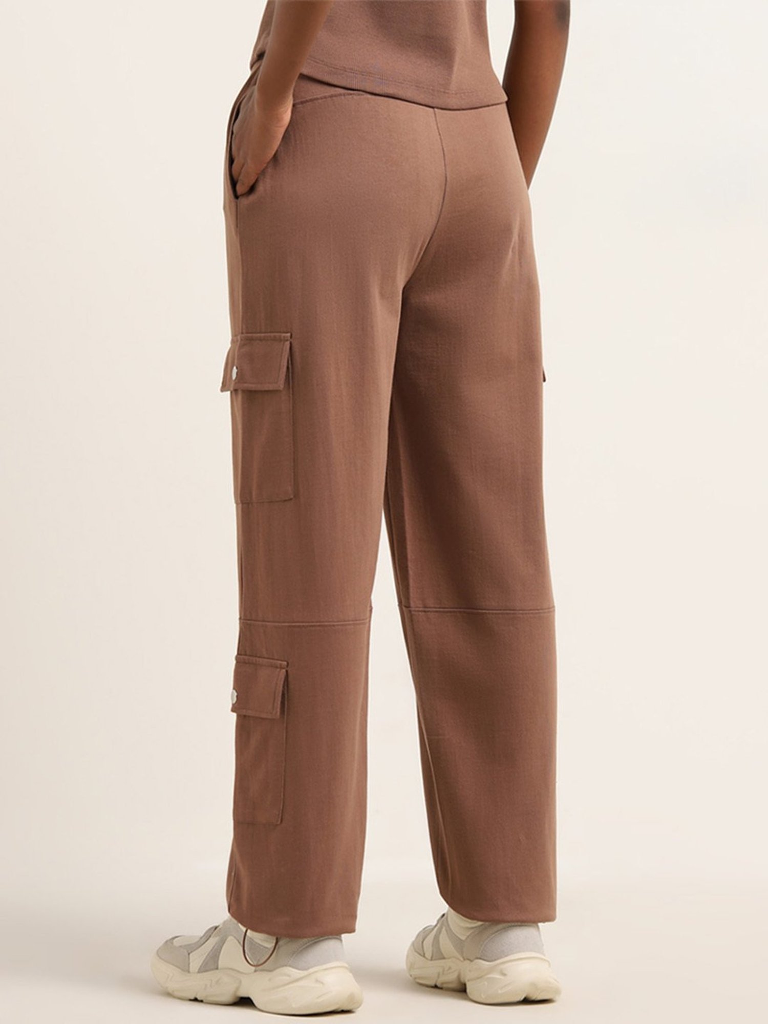 Studiofit by Westside Brown Parachute-Style High-Rise Track Pants