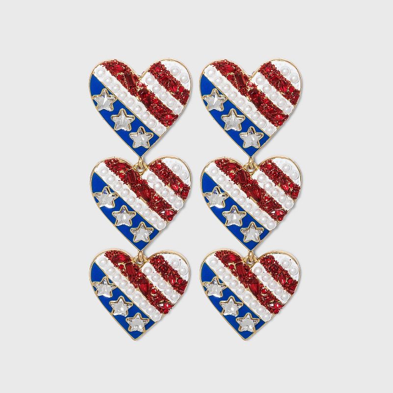 SUGARFIX by BaubleBar Star-Spangled Heart Drop Earrings - Red/White/Blue