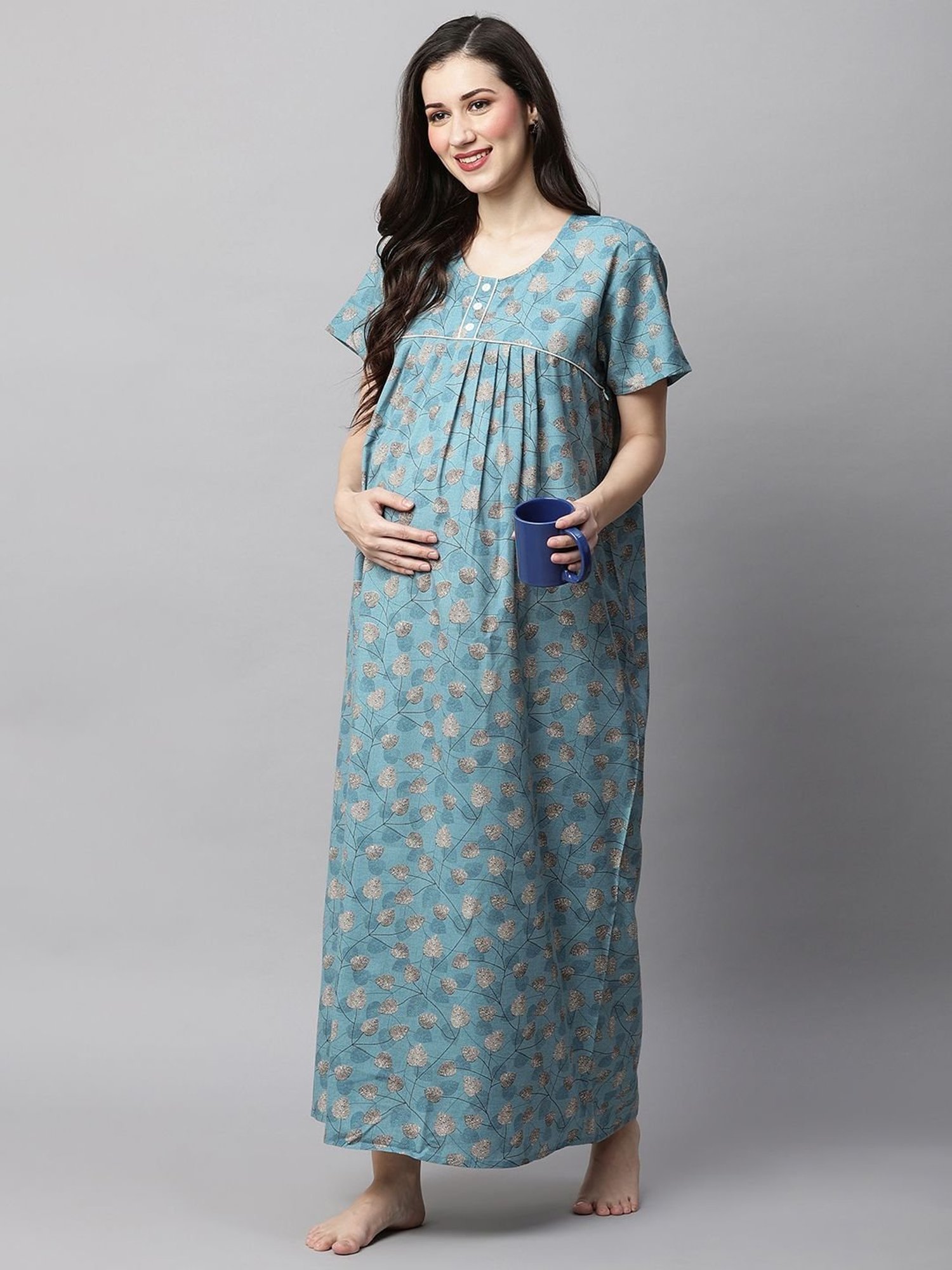 MomToBe Blue Printed Feeding Nighty