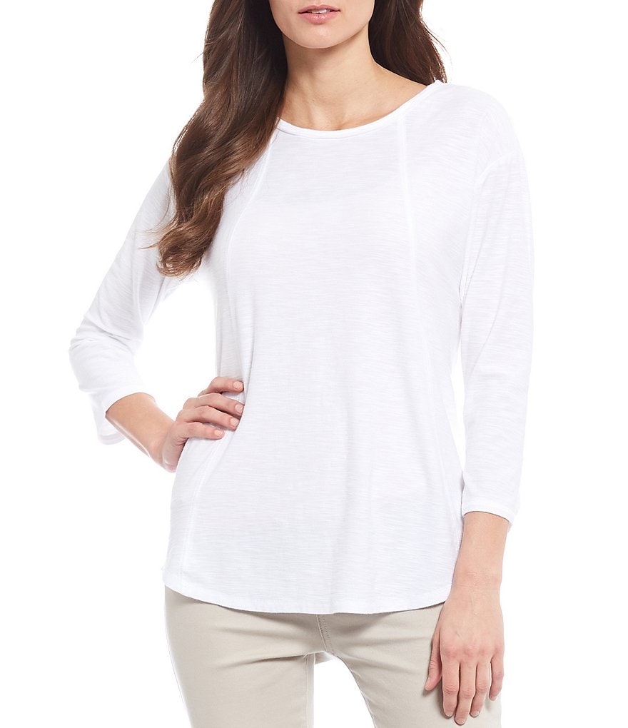 Westbound 3/4 Sleeve Seam Solid Cotton Blend Tee