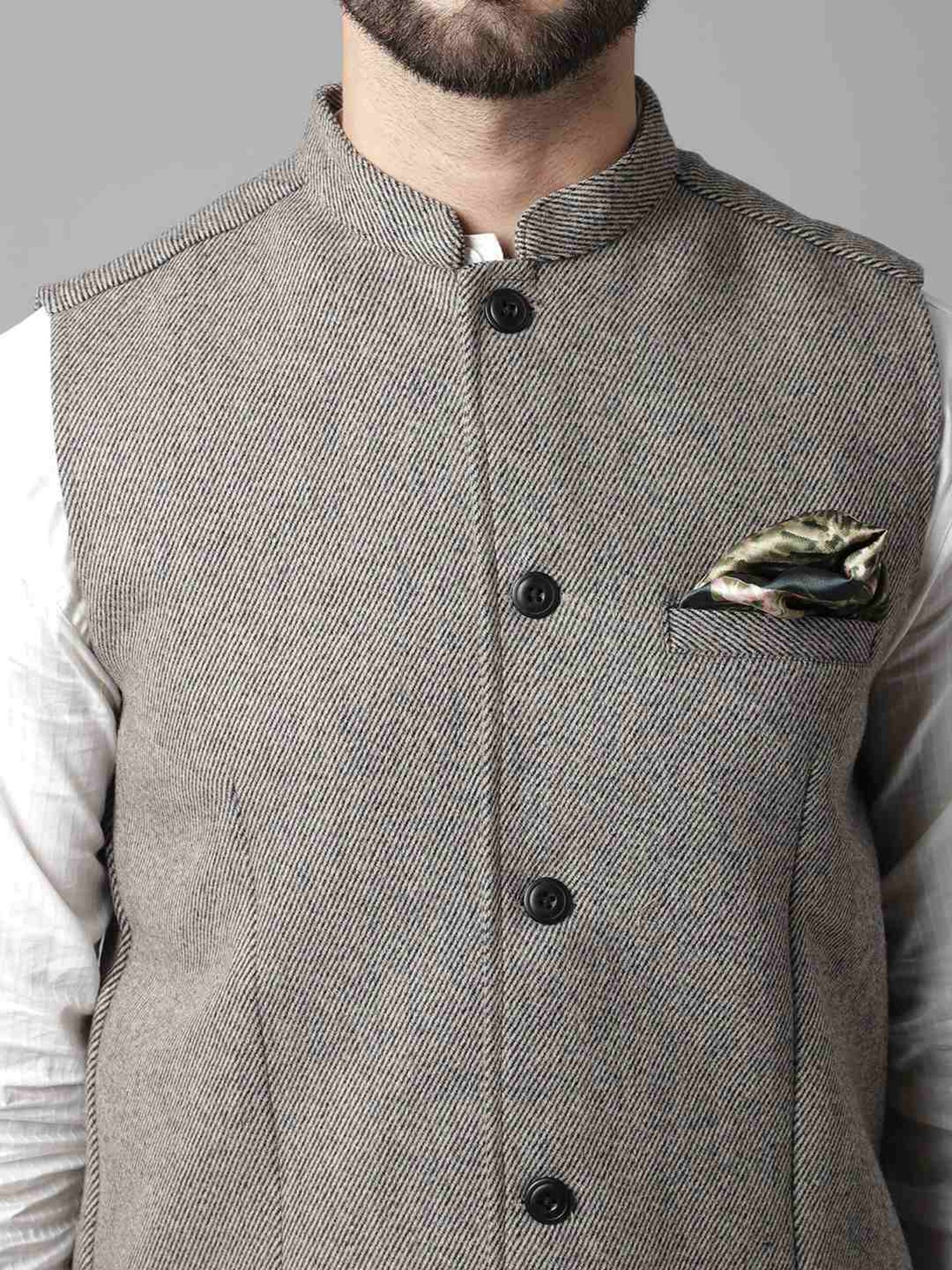 Even Cream Regular Fit Texture Nehru Jacket