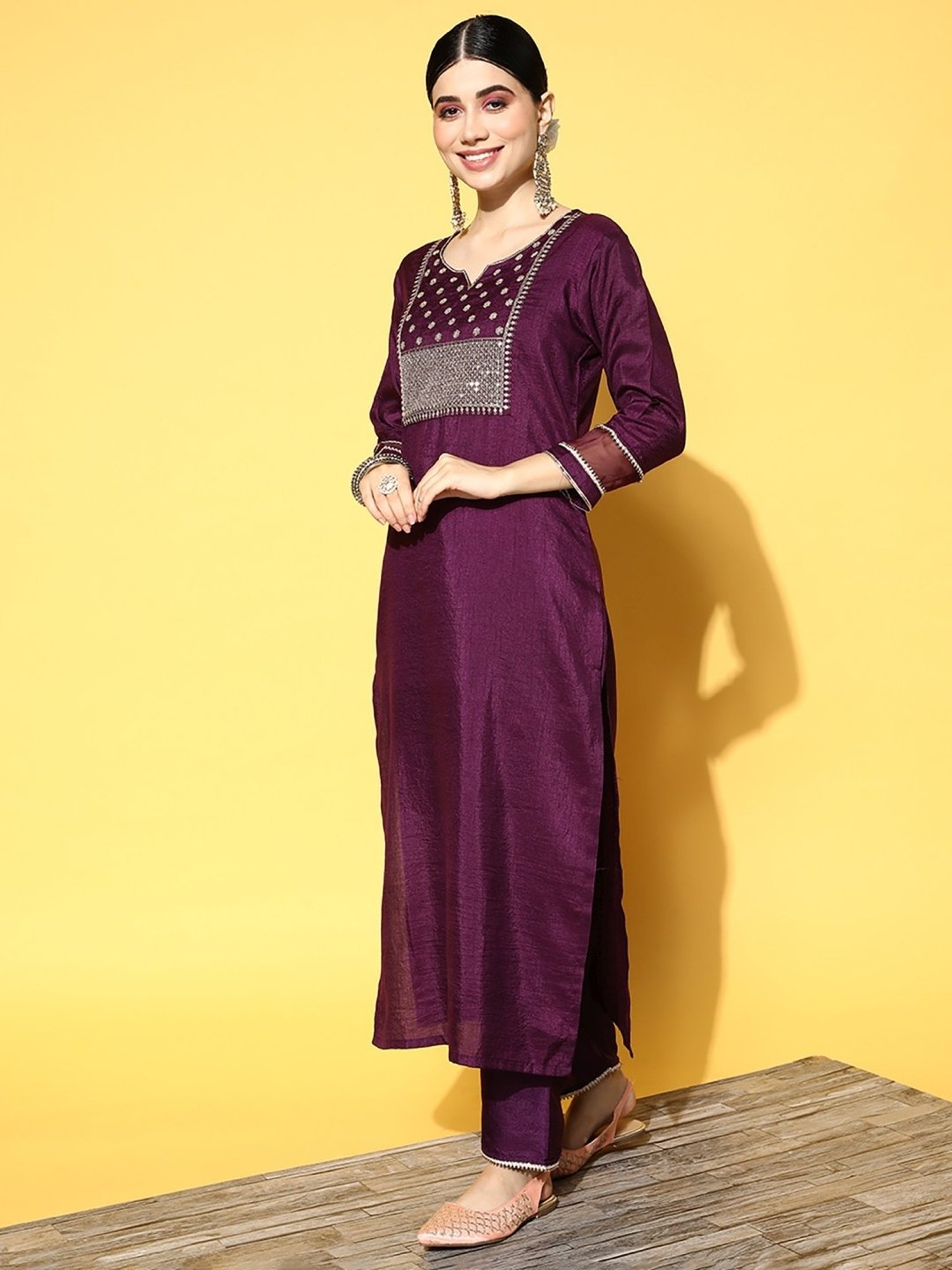Indo Era Purple Embroidered Kurta Pant Set With Dupatta
