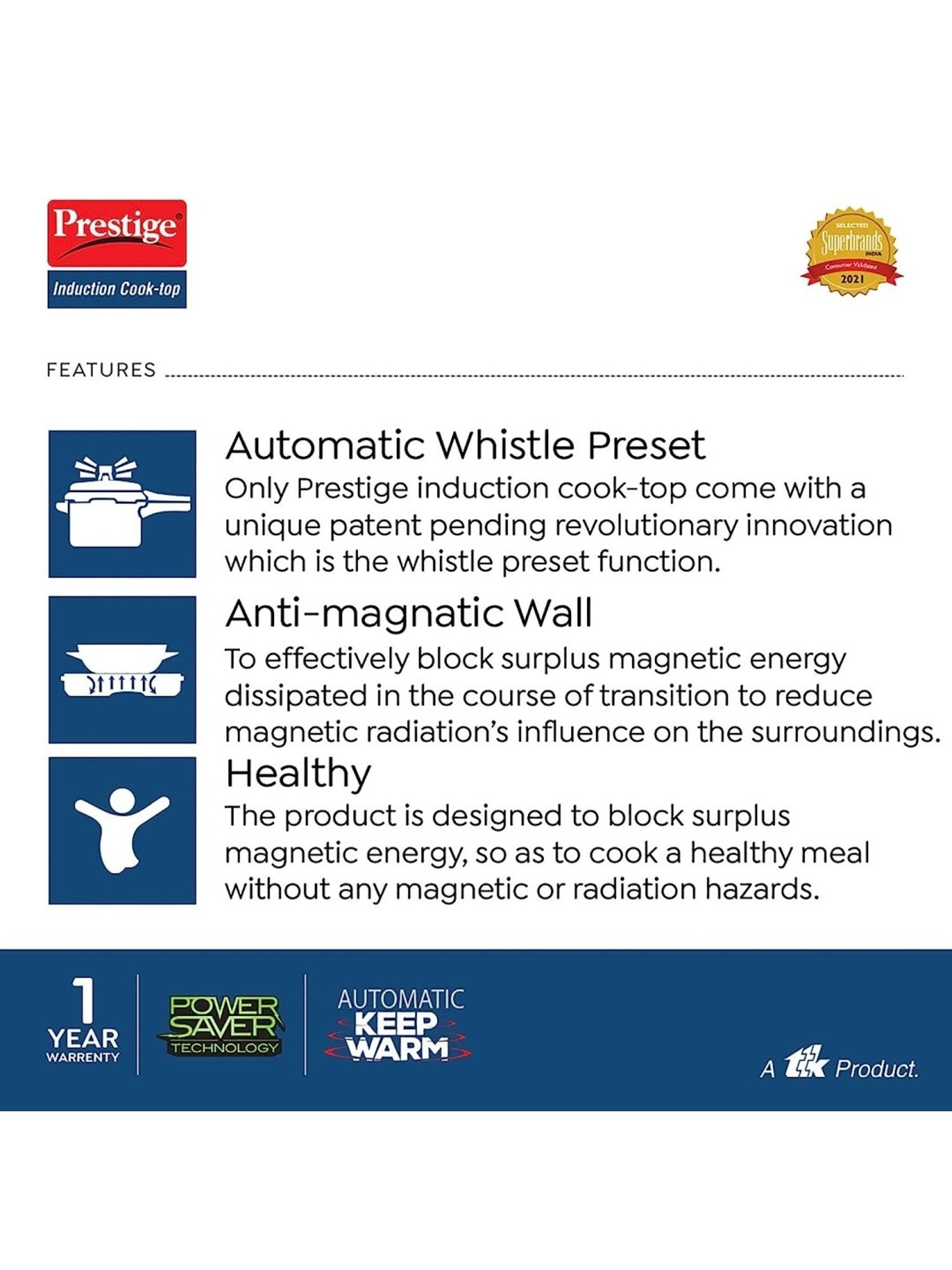 Prestige PIC 20 WIZ 1600W Black Ceramic Induction Cooktop