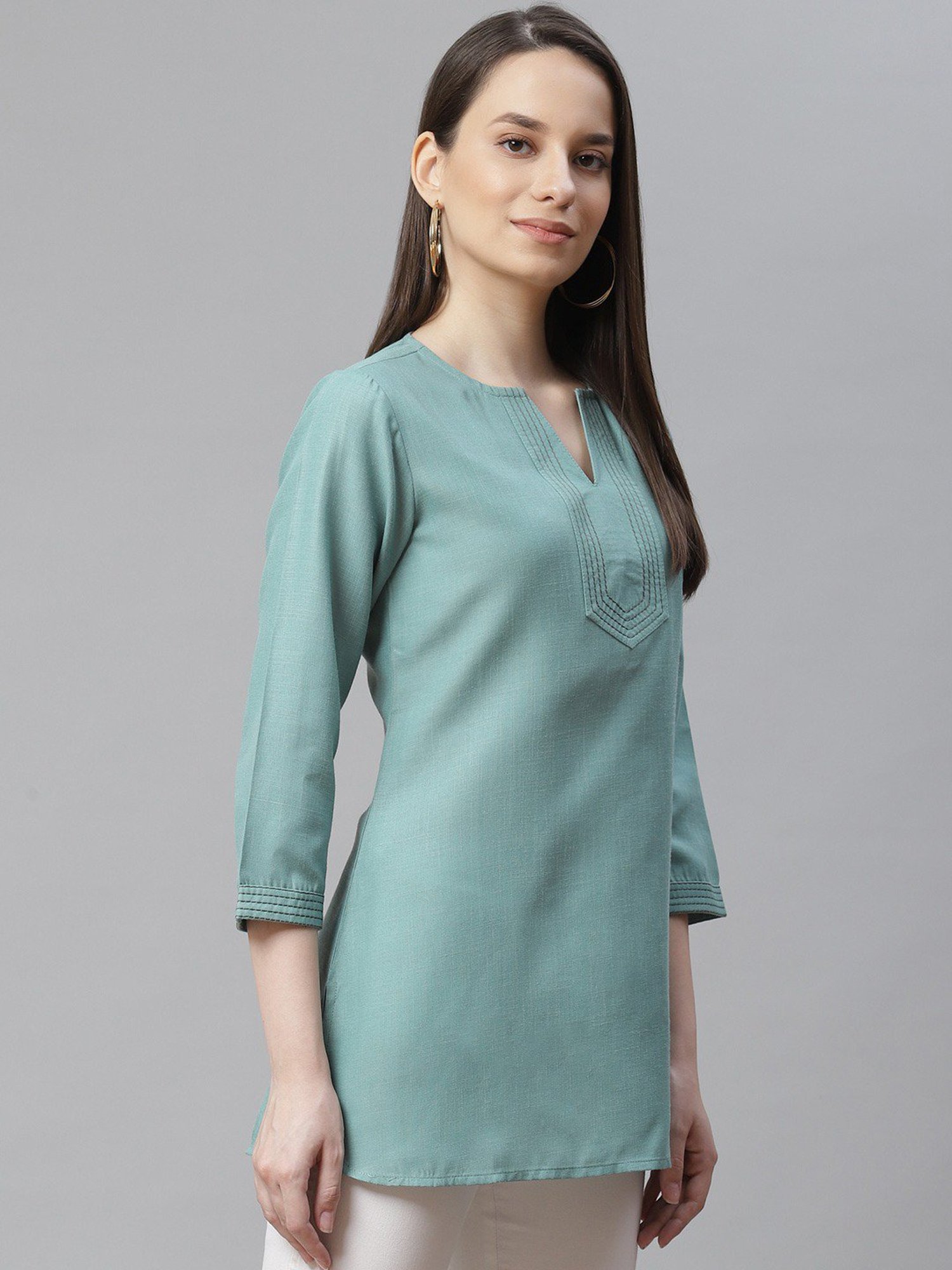 Cottinfab Green Regular Fit Cotton Tunic