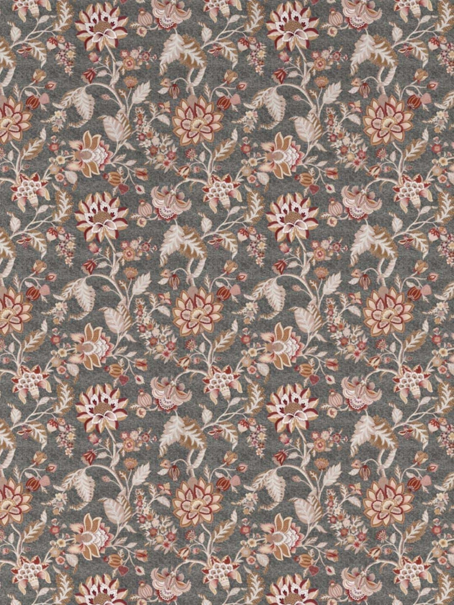 DDecor Jacobean Grace Ethnic Grey Cotton 136 TC Double Bedsheet With 2 Pillow Covers