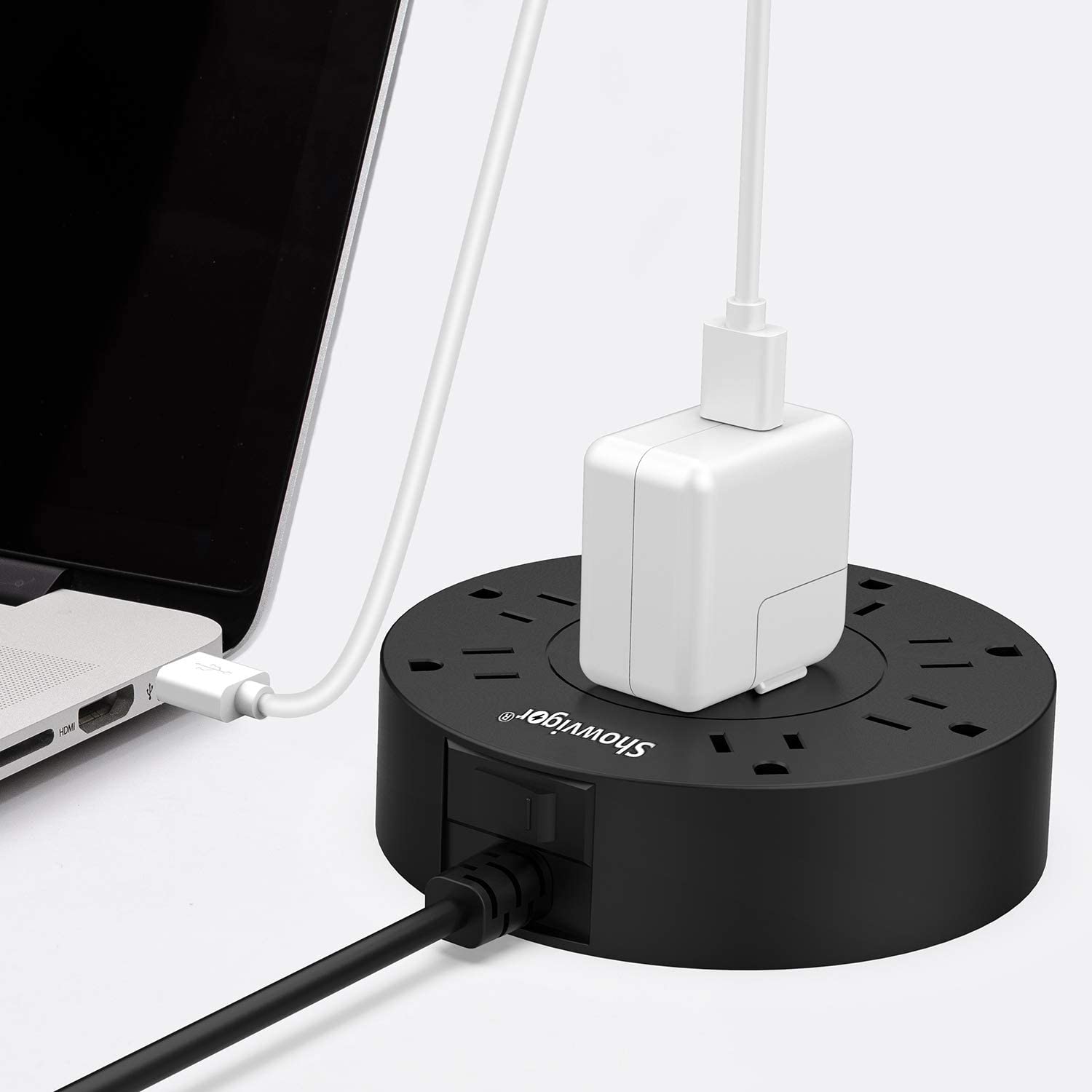 Power Strip with USB, 9-Outlet Surge Protector 3 USB Charging Ports with Sensor Night Light, 6ft Long Extension Cord, Flat Plug, 1875W/15A Compact Size for Travel, Home and Office, ETL Listed