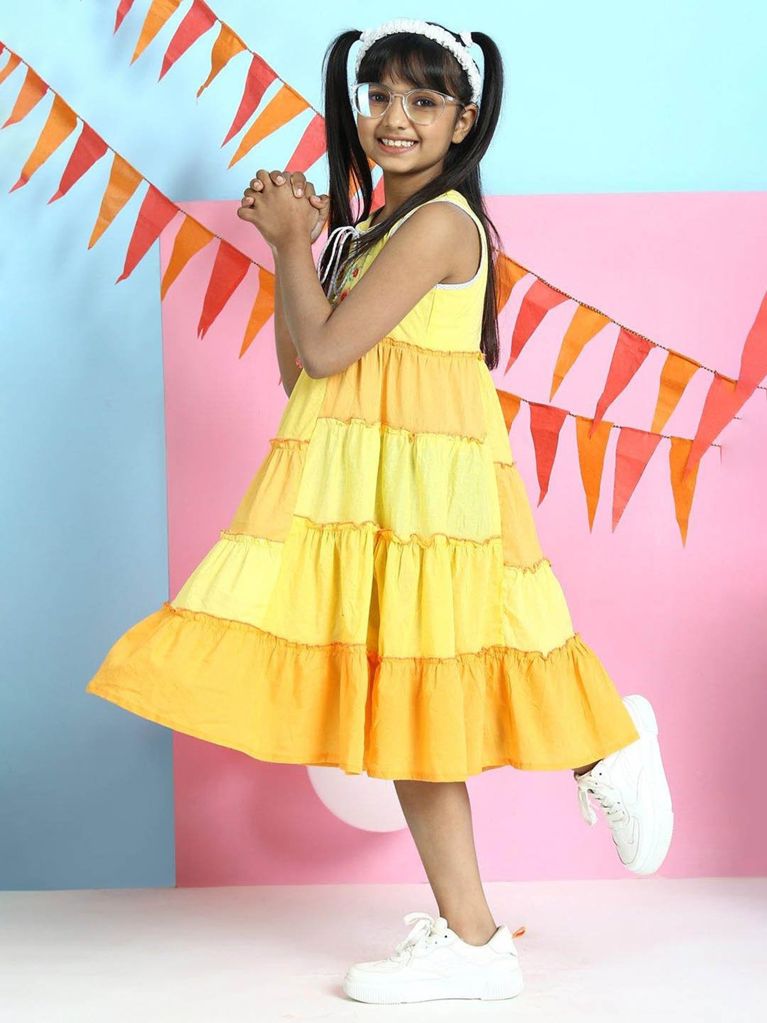 Biba Girls Yellow Embroidered Dress