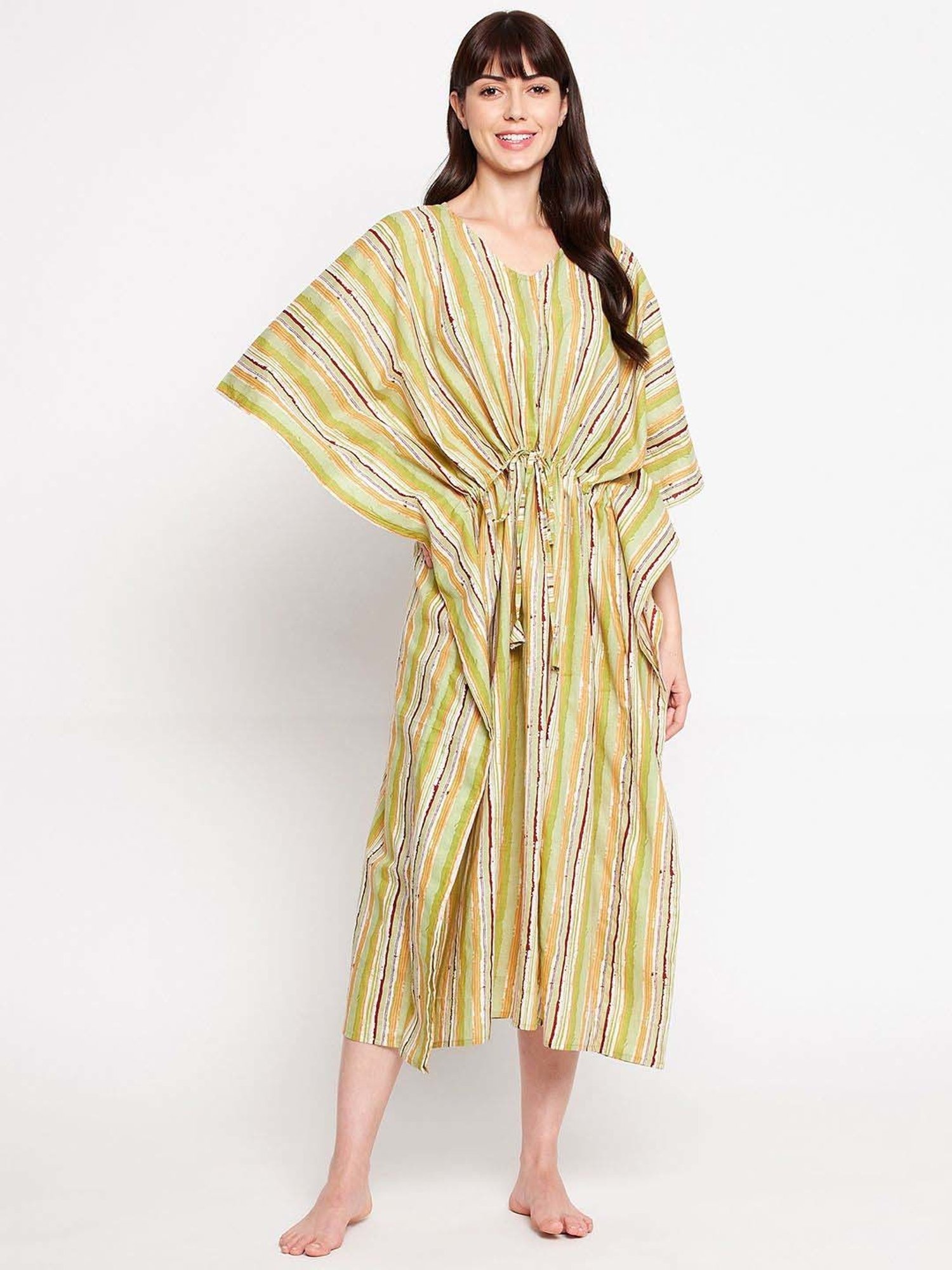 Secrets By ZeroKaata Green & Blue Cotton Printed Kaftan - Pack Of 2