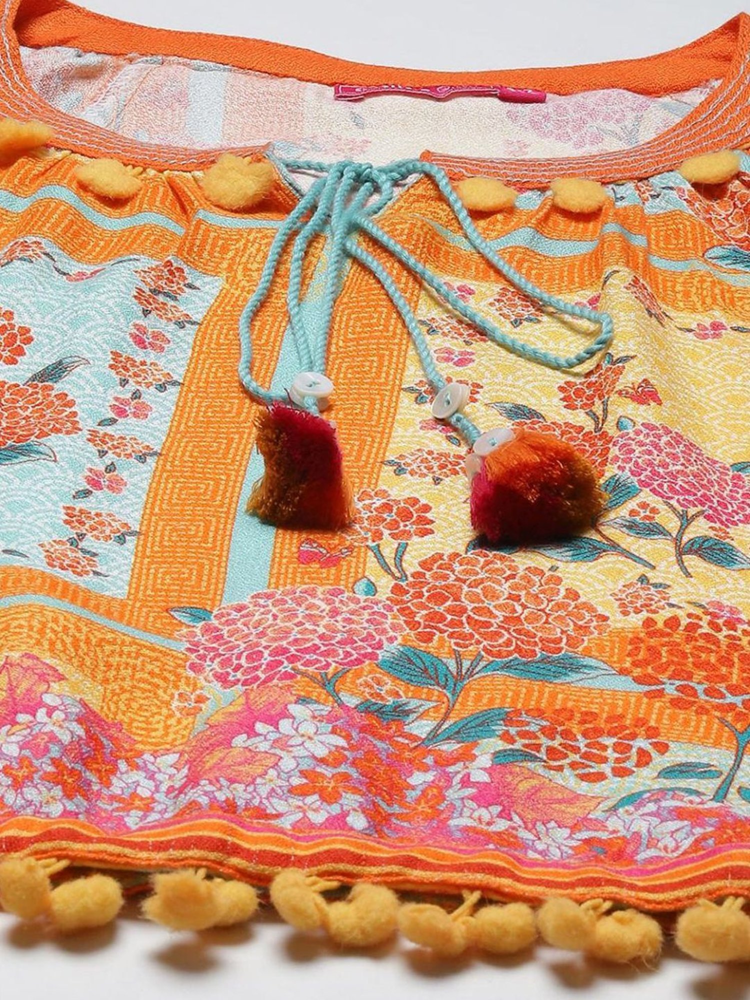 Biba Kids Orange & Sky Blue Printed Top