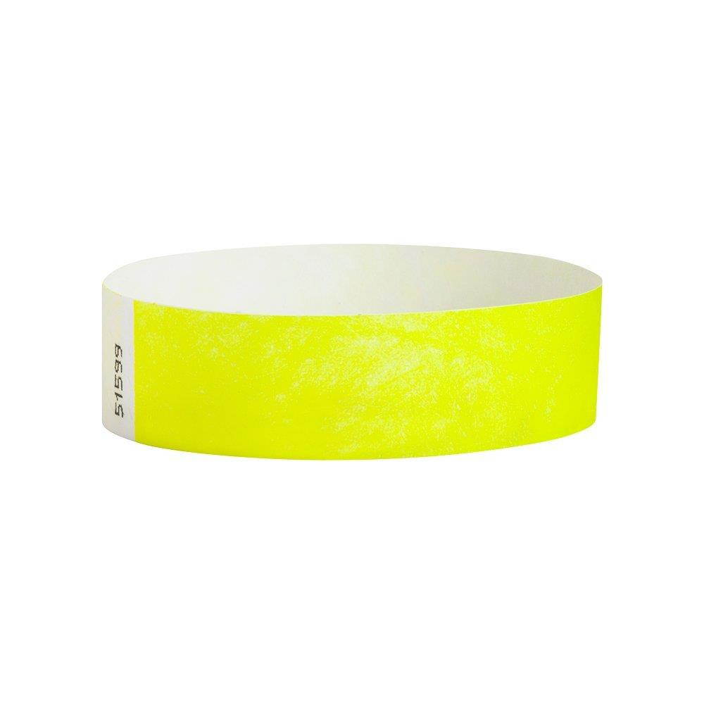 WristCo Neon Yellow 3/4 Inch Premium Black Light Security 500 Count Paper Wristbands For Events