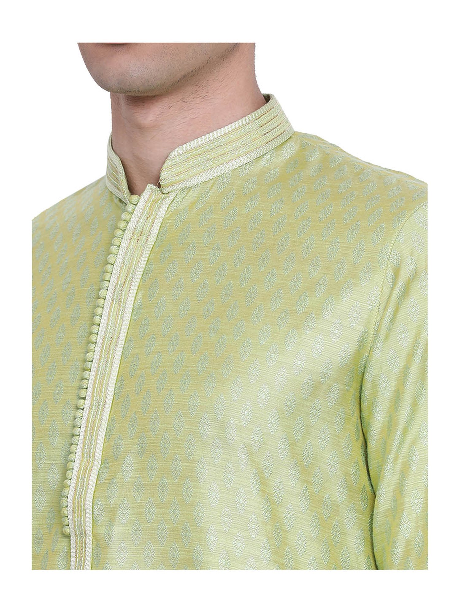 Sanwara Green Embroidered Mandarin Collar Kurta & Pyjama Set