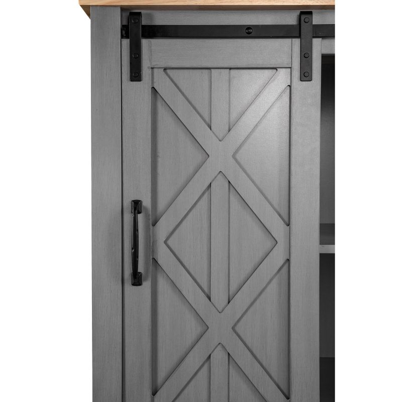 33" Sliding Door Kitchen Cart with Wood Top Gray - Home Essentials