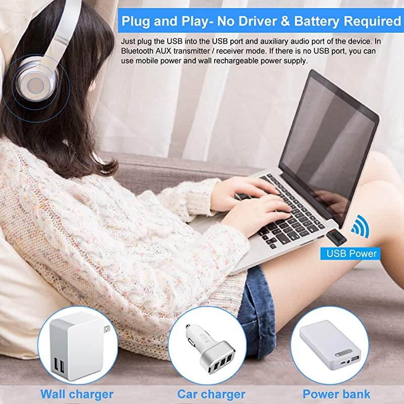 Bluetooth Receiver Transmitter  4in1 Mini USB Bluetooth 50 Audio Transmitter amp Wireless Bluetooth 35mm Aux Adapter Receiver for CarHome Stereo Headphones Speakers TV PC Projector CD Black