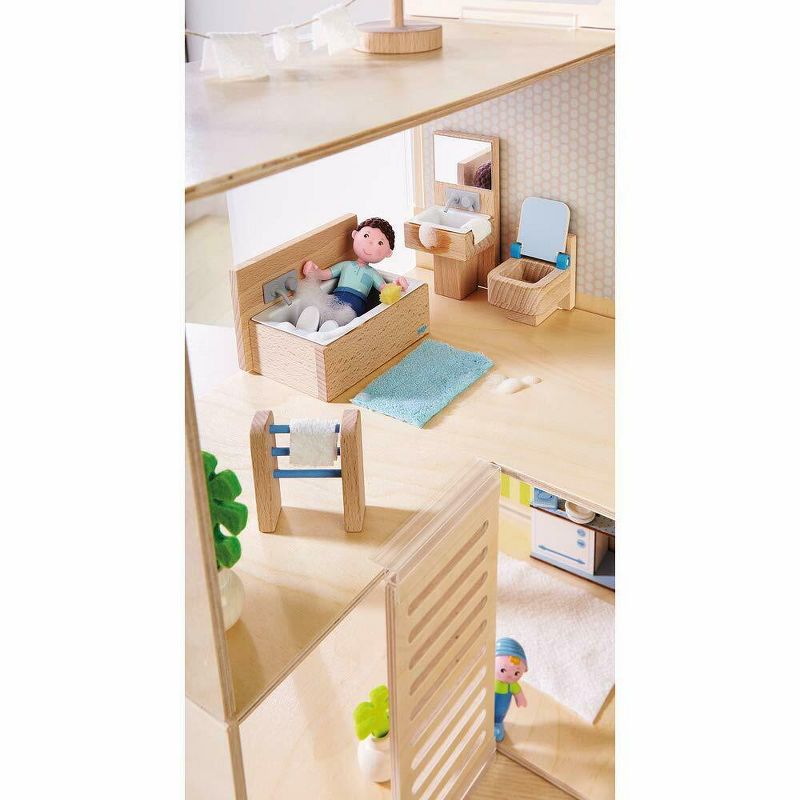 HABA Little Friends Bathroom Set - Wooden Dollhouse Furniture for 4" Bendy Dolls