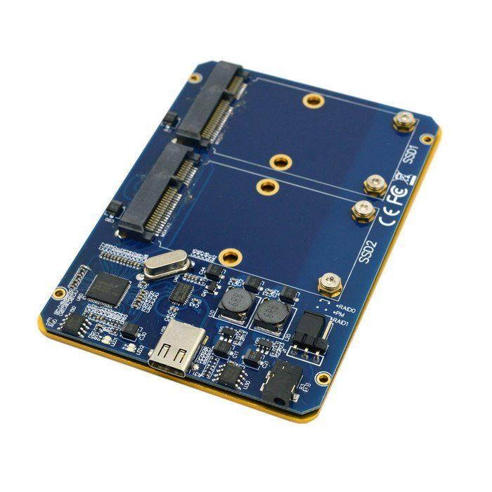 Silver USB-C USB 3.1 Type C to Dual 50mm MSATA PCI-E SSD Enclosure with Raid