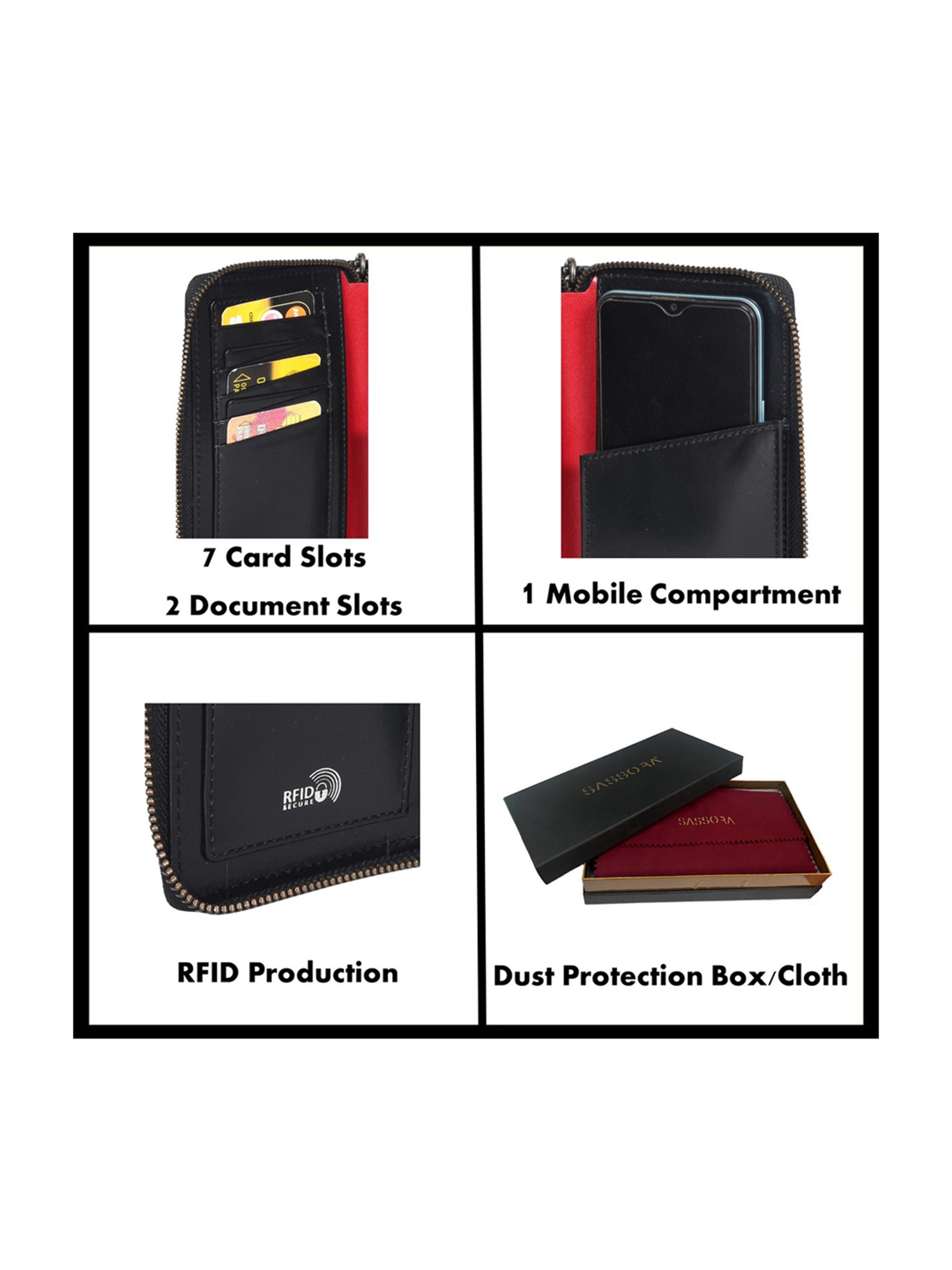 Sassora Aria Black Small Leather Travel Wallet for Women