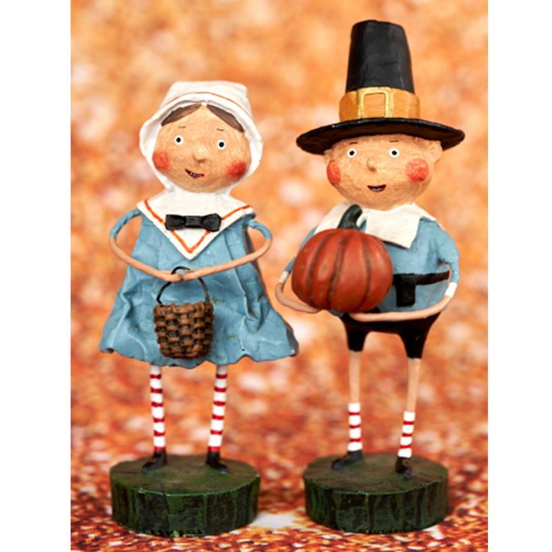 Lori Mitchell 5.5" Tom & Goodie Thanksgiving Pilgrims  -  Decorative Figurines