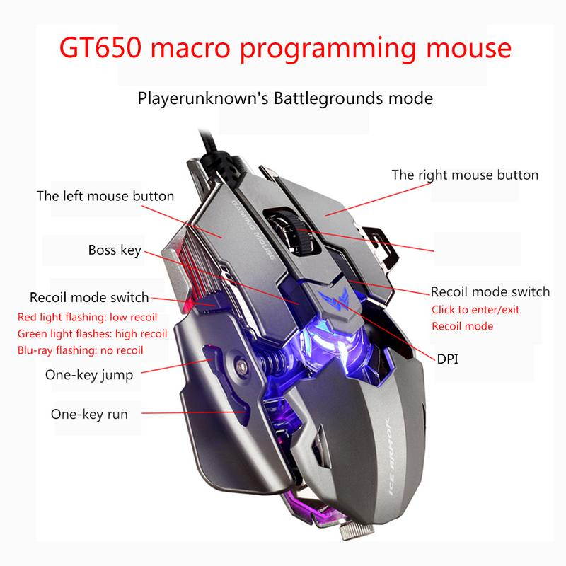 Mechanical Mouse 5-speed DPI GT650 1.8M Wire 10 Buttons Plug And Play For Windows/mac Supports Macro Programmable Gaming Mouse(gray/white)