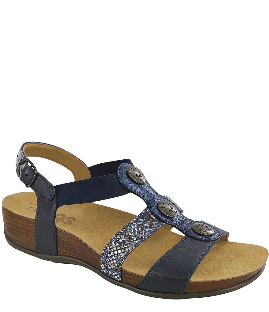 SAS Clover Snake Print Accent Leather Sandals