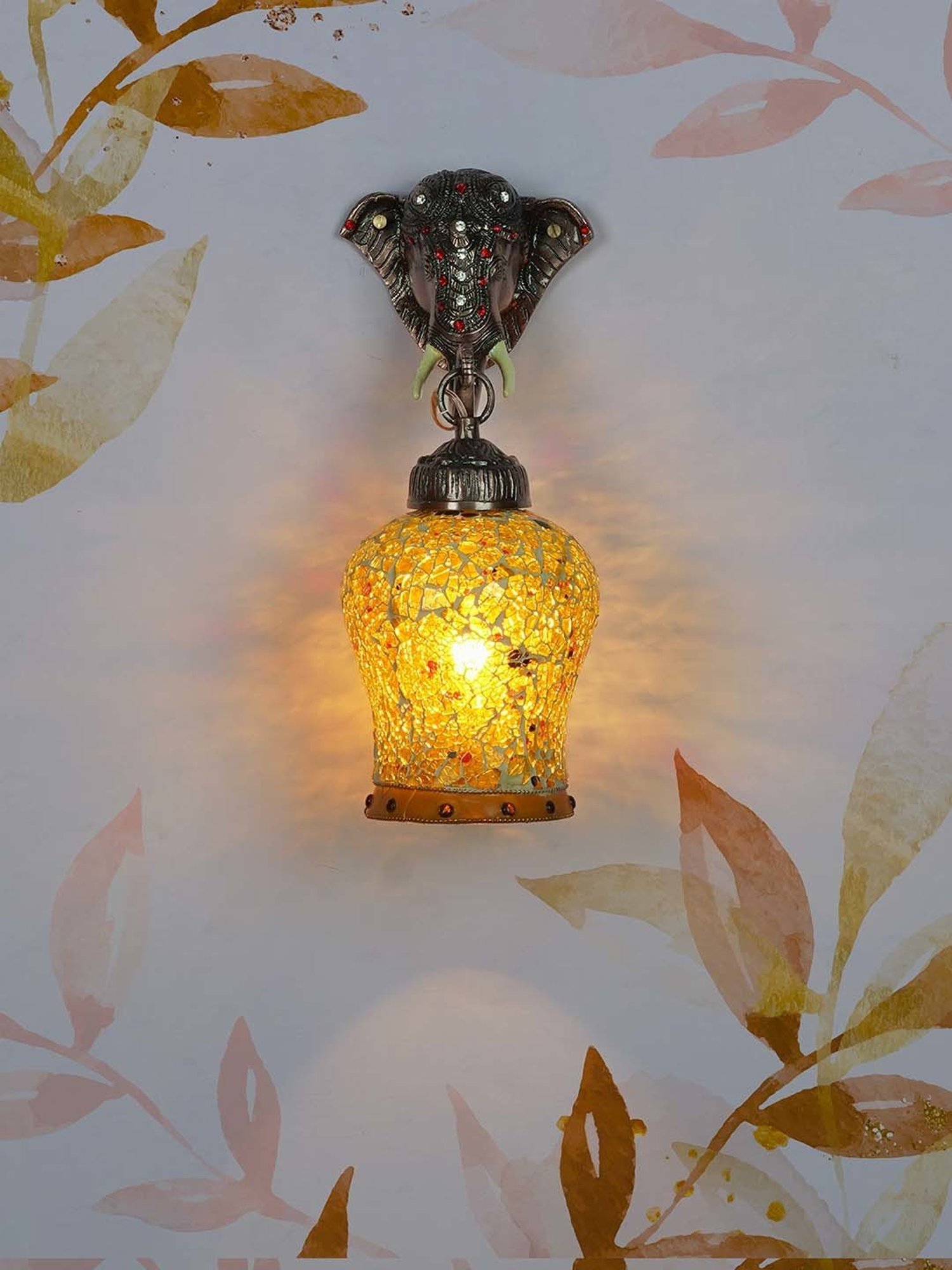 Fos Lighting Elephant Yellow & Brown Aluminium Wall Sconce With Crackle Glass Shade - Set of 1