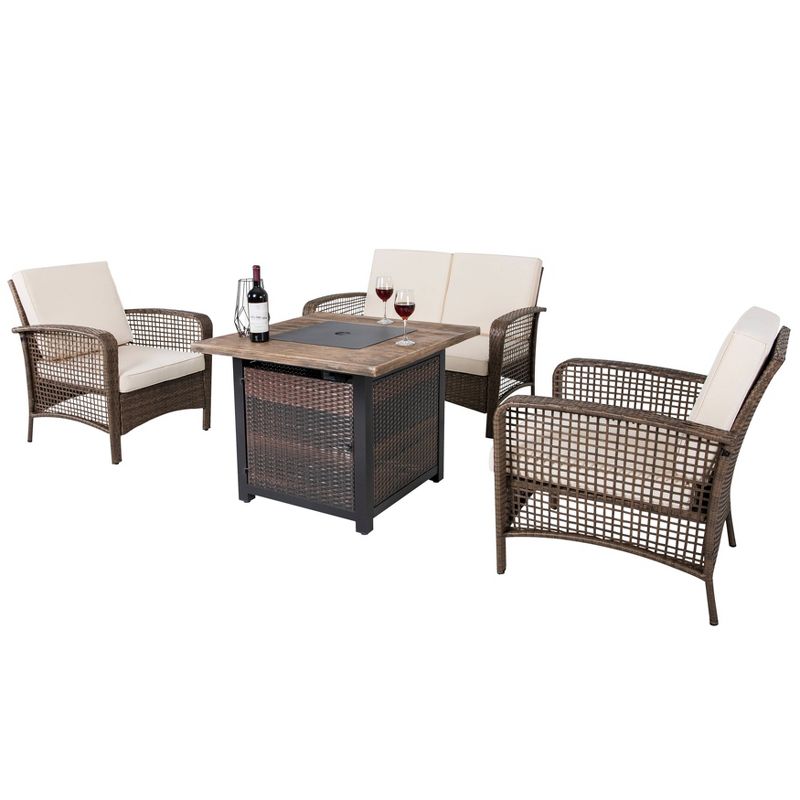 Breckenridge 4pc Seating Set Java Brown Fame Sunbrella Meredian Brick Red Fabric - La-Z-Boy