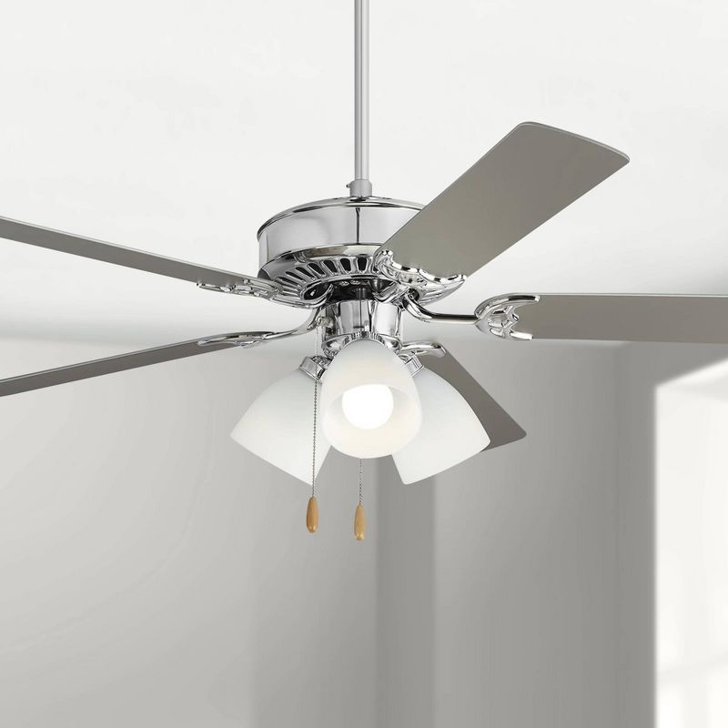 52" Monte Carlo Haven LED 3 Chrome 3-Light Pull Chain Ceiling Fan