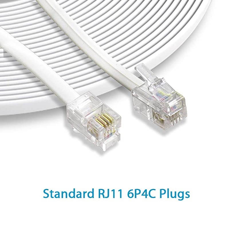2 Pack 6M 20ft Phone Telephone Extension Cord Cable Line Wire with Standard RJ11 6P4C Plugs for Landline Telephone White