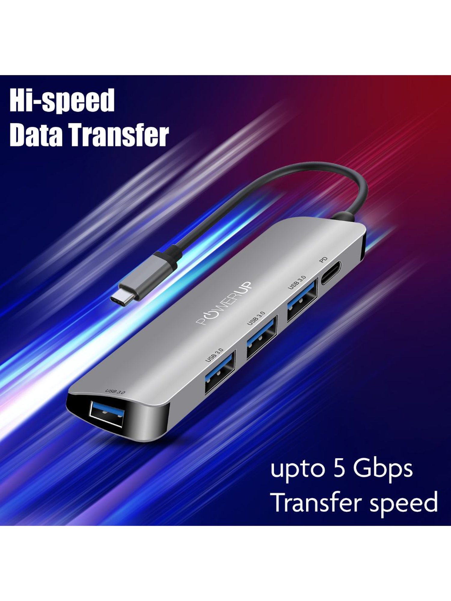 Powerup Elite Micro 5 in 1 Multi-Port Hub Adapter for MacBook Pro (Silver)